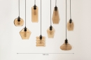 Foto 74544-58 maatindicatie: Zwarte hanglamp met amberkleurige glazen bollen in verschillende vormen en hoogtes 