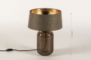 Foto 74654-7: Luxus-Tischlampe aus Glas in Dunkelbraun mit Leinen-Lampenschirm mit goldener Innenseite