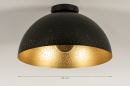 Foto 74683-1: Zwarte koepel plafondlamp met gouden binnenkant