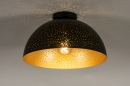 Foto 74683-3: Zwarte koepel plafondlamp met gouden binnenkant