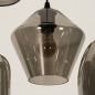 Foto 74726-10 detailfoto: Zwarte hanglamp met vijf verschillende rookglazen aan een ronde plafondplaat
