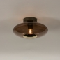 Foto 74818-2 onderaanzicht: Ronde plafondlamp van bruin glas met detail in messing/goud