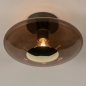 Foto 74818-3 onderaanzicht: Ronde plafondlamp van bruin glas met detail in messing/goud