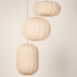 Foto 74885-7 vooraanzicht: Hanglamp in japandi stijl met drie lampionnen van beige stof