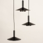 Foto 74901-11 vooraanzicht: Ronde led hanglamp met drie metalen kappen in zwart met goud, geeft indirect licht 