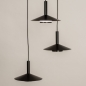 Foto 74901-6 vooraanzicht: Ronde led hanglamp met drie metalen kappen in zwart met goud, geeft indirect licht 