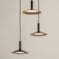 Foto 74901-7 vooraanzicht: Ronde led hanglamp met drie metalen kappen in zwart met goud, geeft indirect licht 