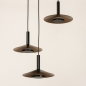 Foto 74901-8 vooraanzicht: Ronde led hanglamp met drie metalen kappen in zwart met goud, geeft indirect licht 