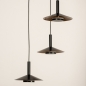 Foto 74901-9 vooraanzicht: Ronde led hanglamp met drie metalen kappen in zwart met goud, geeft indirect licht 