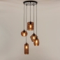 Foto 74964-2 vooraanzicht: Bruine hanglamp met vijf verschillende bruine glazen 
