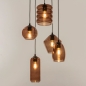 Foto 74964-3 vooraanzicht: Bruine hanglamp met vijf verschillende bruine glazen 
