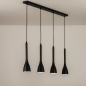 Foto 74968-3 schuinaanzicht: Zwarte 4-lichts hanglamp van metaal in minimalistisch design en gedraaid strijkijzersnoer