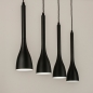 Foto 74968-4 schuinaanzicht: Zwarte 4-lichts hanglamp van metaal in minimalistisch design en gedraaid strijkijzersnoer