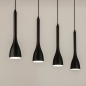 Foto 74968-5 schuinaanzicht: Zwarte 4-lichts hanglamp van metaal in minimalistisch design en gedraaid strijkijzersnoer