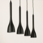 Foto 74968-7 schuinaanzicht: Zwarte 4-lichts hanglamp van metaal in minimalistisch design en gedraaid strijkijzersnoer