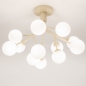 Foto 75103-5 vooraanzicht: Grote plafondlamp in beige met twaalf witte bollen in Scandinavische stijl 