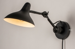 wandlamp 14094 industrieel modern stoer raw retro eigentijds klassiek metaal zwart mat rond