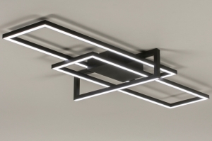 plafondlamp 15195 modern aluminium metaal zwart mat rechthoekig
