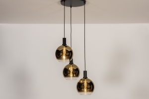 hanglamp 15249 modern eigentijds klassiek glas metaal zwart mat goud rond