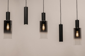 hanglamp 15458 modern eigentijds klassiek glas metaal zwart mat grijs langwerpig