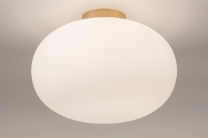 plafondlamp 15606 modern eigentijds klassiek glas wit opaalglas metaal goud messing rond