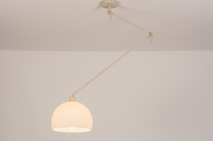 hanglamp 31440 modern retro kunststof metaal wit glans beige zand rond