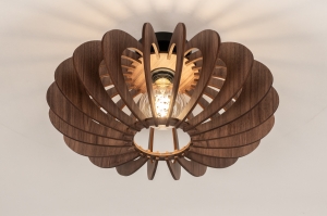 plafondlamp 75085 modern retro hout donker hout metaal zwart mat bruin rond