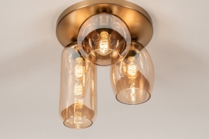 plafondlamp 75135 modern eigentijds klassiek art deco glas messing geschuurd metaal goud geel messing rond